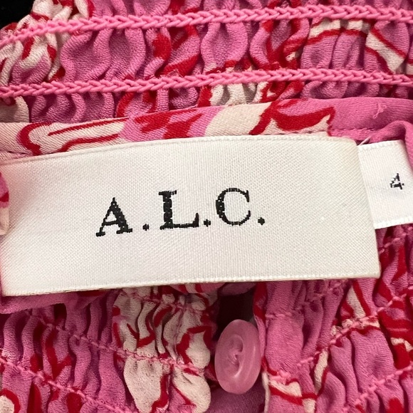 A.L.C. Pink/Red Floral Cody 100% Silk Halter Neck Dress 4 - Picture 11 of 12